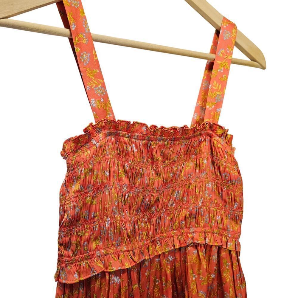 J. Crew Satin Floral Feartherweight Peplum Tank Coral Smocked Size Medium - Picture 4 of 10